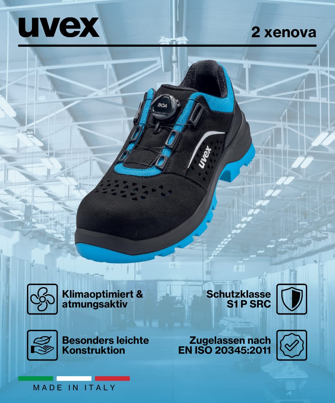 Uvex 2 Xenova 9553241 2 xenova® 9553241 ESD Sandalias de Seguridad S1P (UE): 41 Negro, Azul, 1 par, duraderas y resistentesHombre
