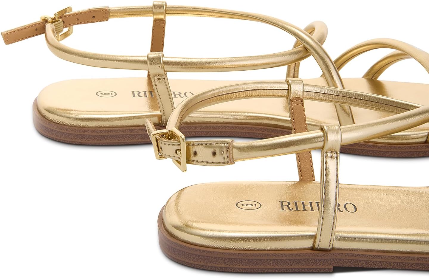 Rihero Women's Strappy Flat Sandals Summer Lace Up Open Toe Comfortable Slip-On Ankle Strap Sandals - Image 5