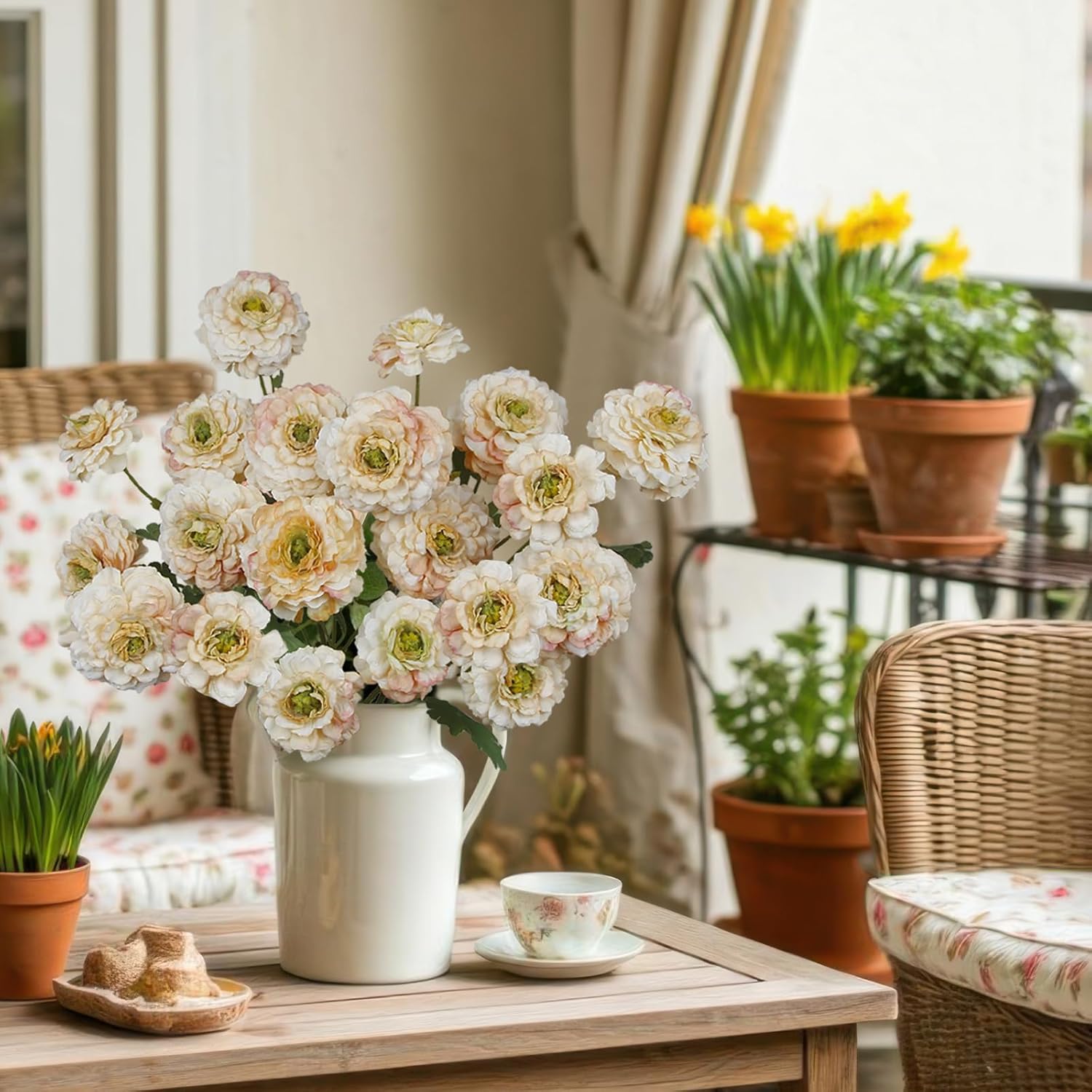 3 Pcs Artificial Flowers Spring Summer Champagne Zinnia Silk Flowers with Stems Zinnia Elegans Artificial Flowers for Outdoors Floral Arrangements Table Centerpieces Wedding Party Home Decor - Image 5