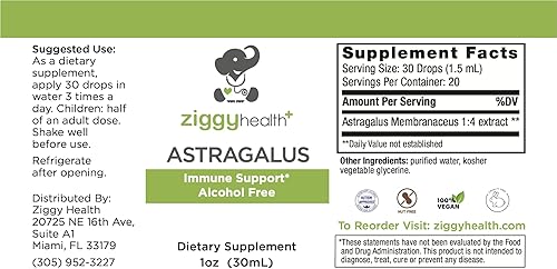 Miniatura 7 de Ziggy Health - Gotas de tintura líquida con extracto de raíz de astrágalo, mezcla de hierbas, apoyo inmunológico, salud corporal, vegano, sin