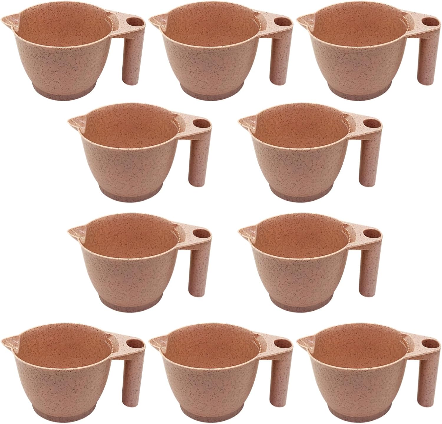 10-Piece Hair Dye Mixing Bowl Set With Wide Handle, Textured Non-Slip Design, Wheat Straw, Pour Spout For Salon Use