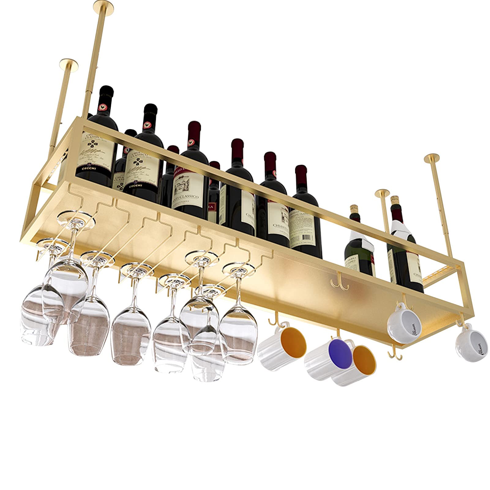 Casier à vin à l'envers avec étagère flottante pour verres à pied