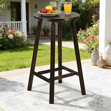 Outdoor Patio Wooden Bar Table, 41.9" Round Bar Height Pub Table, Rustic Solid Log High Top Bistro Table for Indoor & Backyard Garden Porch Lawn, Carbonized