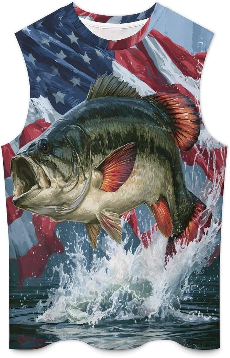 Lmouth Bass U.S. Flag Men Summer Sleeveless Crew Neck Top 5XL