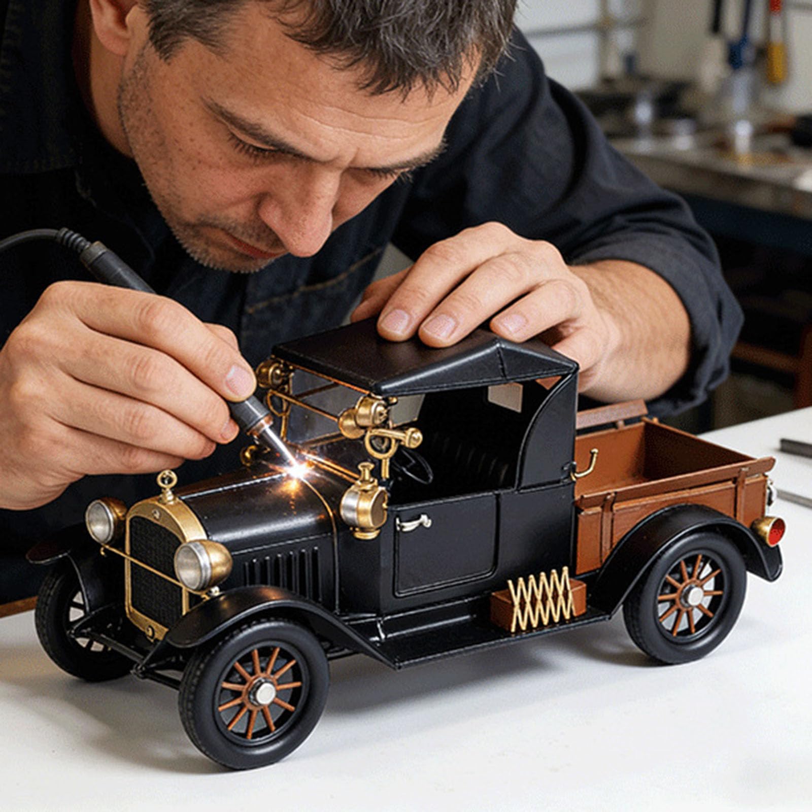 Bronzo Modello di Auto Classica Artigianale Collezioni Giocattolo Veicolo Da Collezione Antico Modello di Auto D'epoca Desktop Ornamento Metallo Antico Vintage