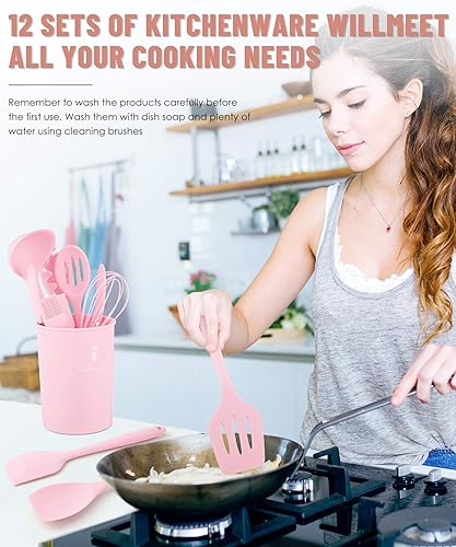 Miniatura 7 de Juego de utensilios de cocina juego de 12 utensilios de cocina de silicona apto para lavavajillas juego de espátulas resistentes al calor de 392 F