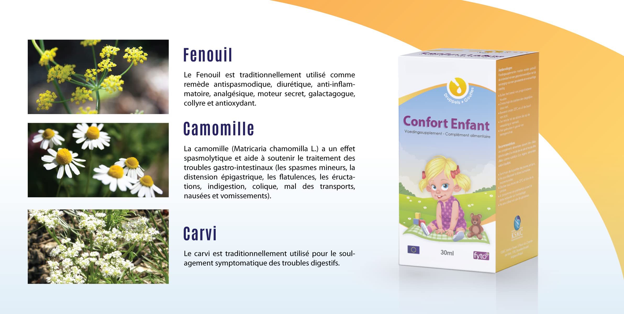 Confort Enfant 3+ – Gouttes Digestives Naturelles – Soulage le Ventre Sensible & Favorise la Digestion – Camomille, Fenouil, Carvi –Clean Label - 30 ml