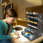 BOHDK Organisateur de stylo pour bureau, Organisateur multi-fonctionnel de bureau, Support de stylo mural suspendu avec tiroir pour école, bureau, maison, fournitures d'art, noir
