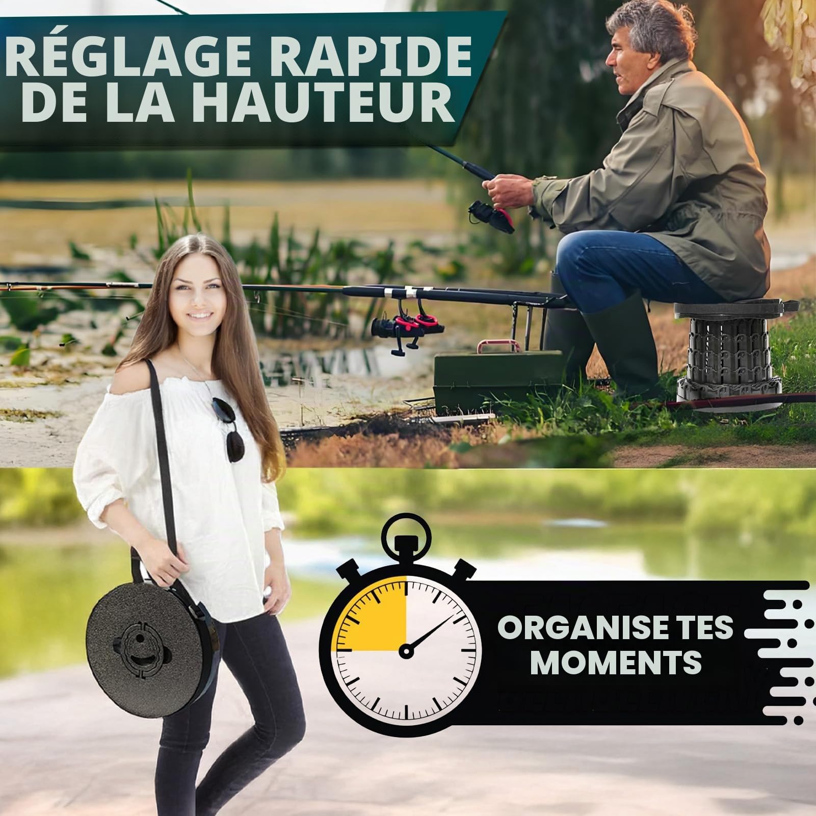 COOLYNX Tabouret Pliant Portable Mini télescopique, Hocker Pliant épaissi amélioré, Capacité de Charge 450 kg, Tabouret Pliant léger, Idéal pour Le Camping, la pêche, la randonnée