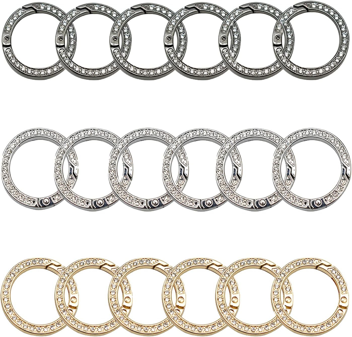 Amazon.com: Pinenjoy 18Pcs Rhinestone Spring O Rings 1inch Bling Round ...
