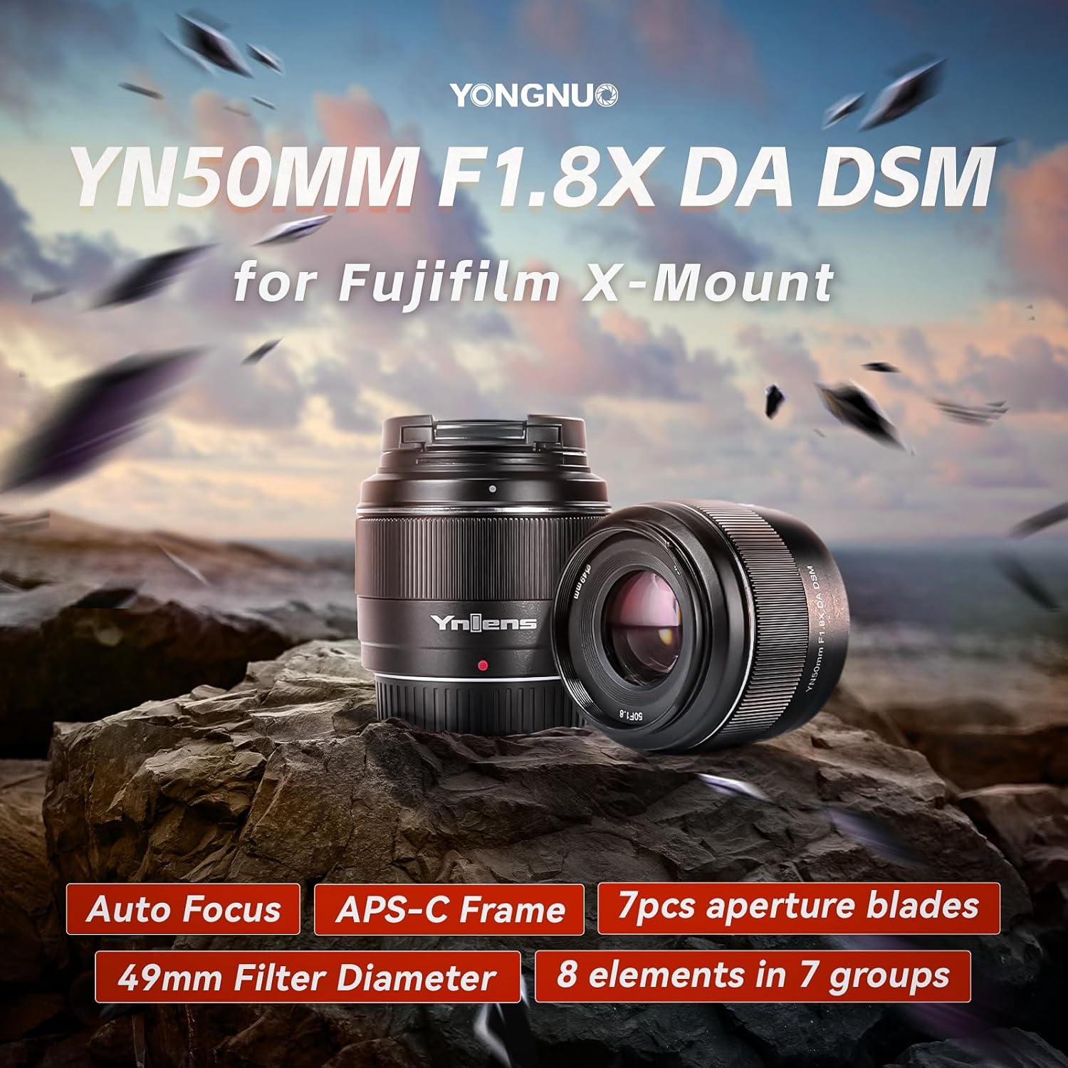 YONGNUO YN50MM F1.8 Lens for Fujifilm X-Mount, 50mm Auto Focus Standard Prime Lens APS-C for Fuji Mirrorless Cameras