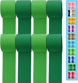 8 Rolls Crepe Paper Streamers 656ft, Pack of Deep Green and Grass Green Party Steamers Set for Party Decoration Wedding Birthday Baby Shower (1.8 Inch x 82 Ft/Roll)