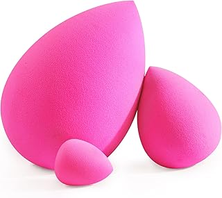 BEAKEY Trio Set Large, Mini and Standard Makeup Sponges with Soft and Bouncy Touch, Beauty Sponges Blender in Rose Pink for Powder, Cream and Liquid Blending