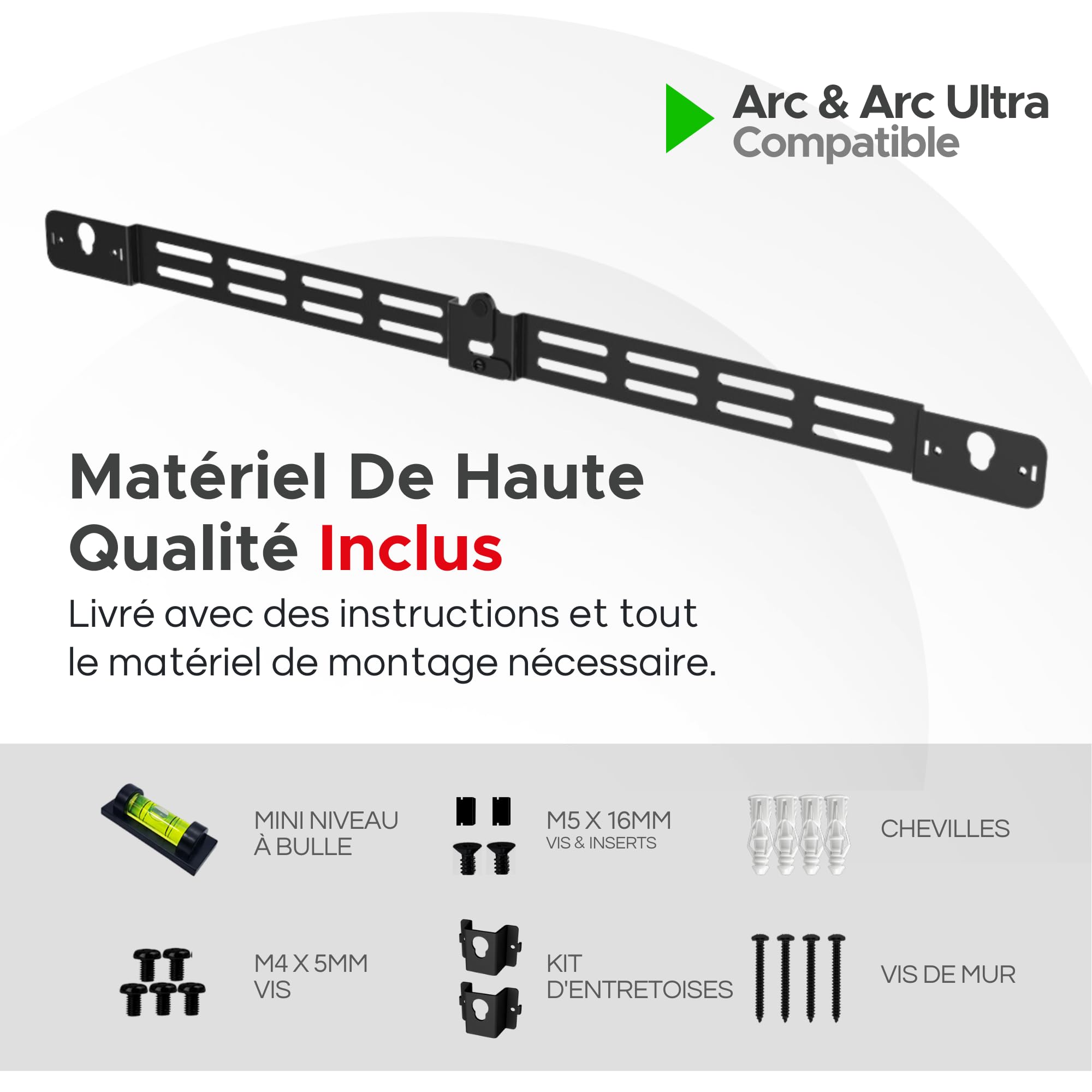 Sound bass Arc Wall Mount Bracket, Noir, Compatible avec Sonos Arc et Arc Ultra, Profondeur Réglable, Tout Le Matériel Inclus, Conçu au Royaume-Uni.
