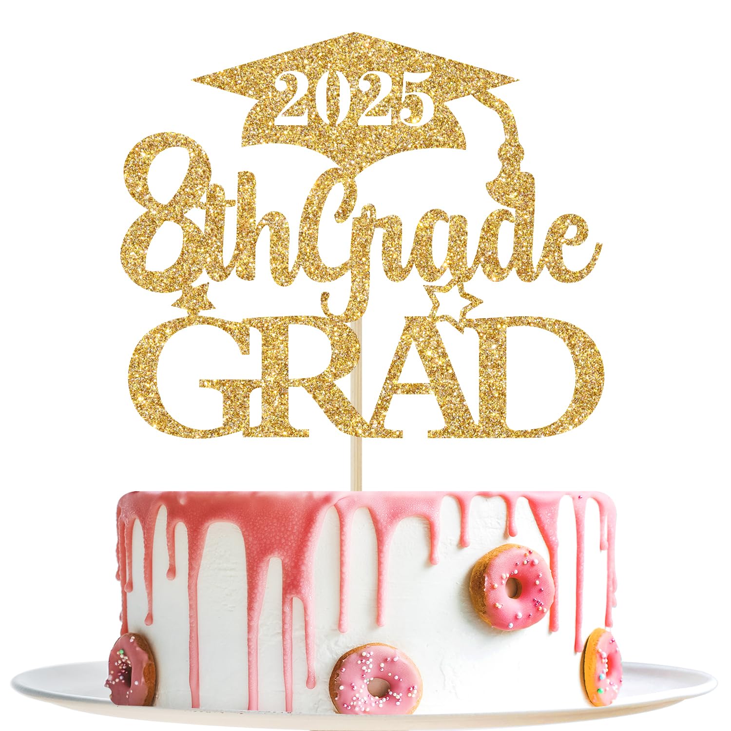 8th Grade Grad Cake Topper, Eighth Graduation Decorations, Peace Out 8th Grade, Eighth Grade Graduation Party Decorations Gold Glitter