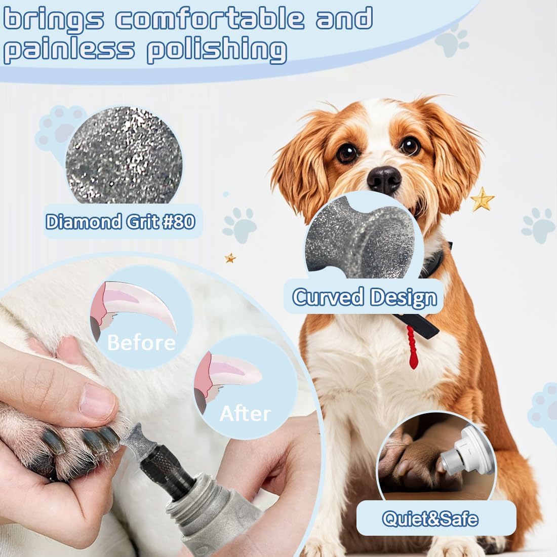 Punte per smerigliatrice rotante diamantata per unghie di cani, 2 pezzi di testina per smerigliatrice diamantata per unghie di cani per Dremel, mola di ricambio da 1/8" per la toelettatura delle unghi