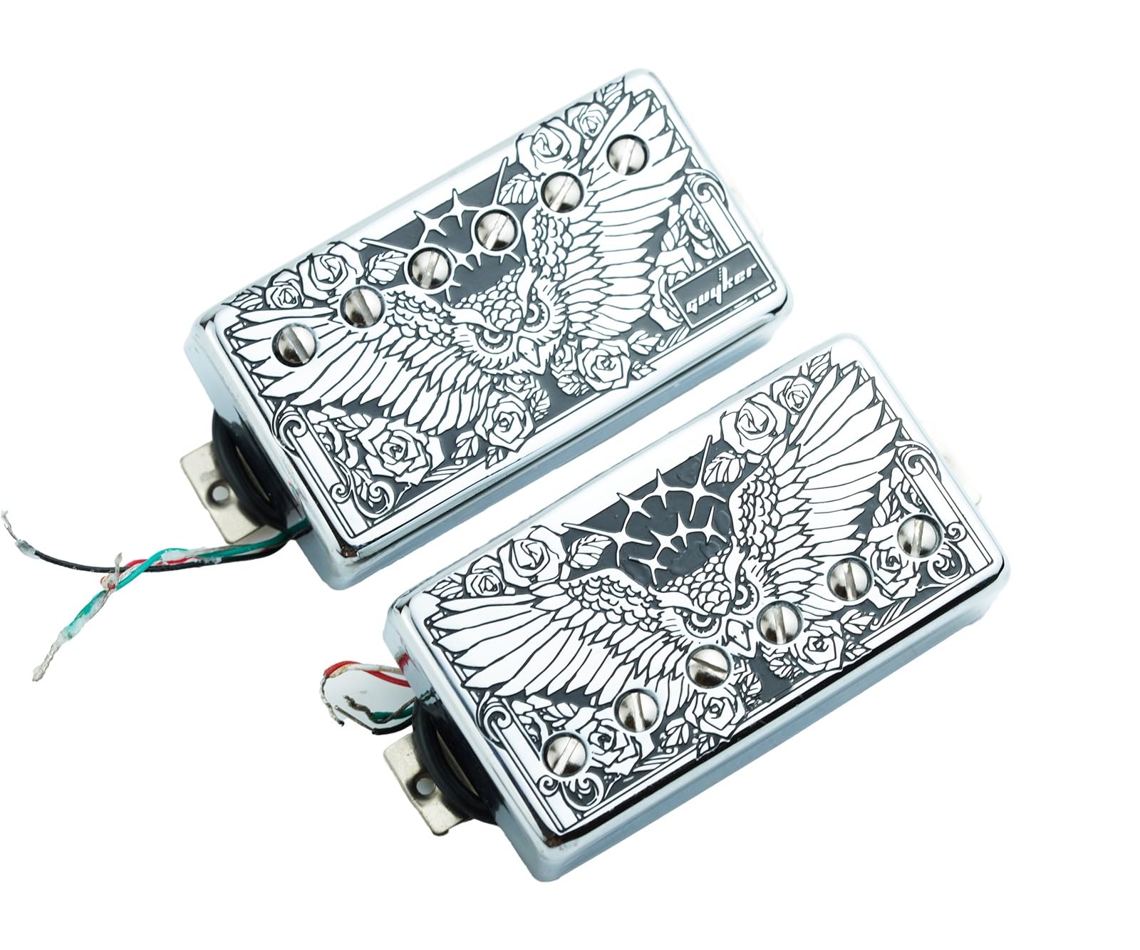 Guyker Alnico5 Humbucker Tonabnehmer für E-Gitarre, Hals-/Steg-Tonabnehmer HBA5 mit Schaltung, Chromoberfläche PC005 Adlermuster Abdeckung