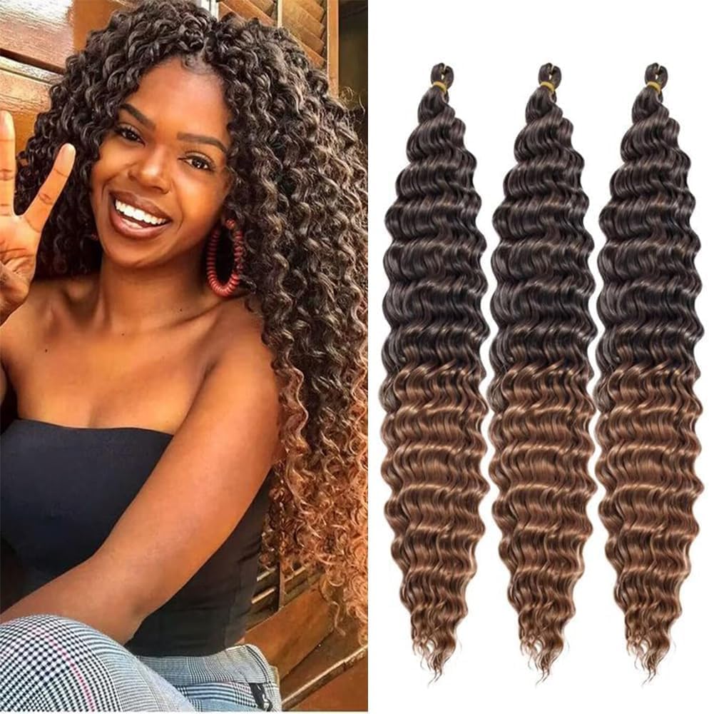 Datanala Ocean Wave Crochet Hair 30 inch Deep Wave Curly Crochet Hair 3packs Deep Curly Braiding Hair Extensions Long Braids Deep wave Synthetic hair for Black Women (30inch