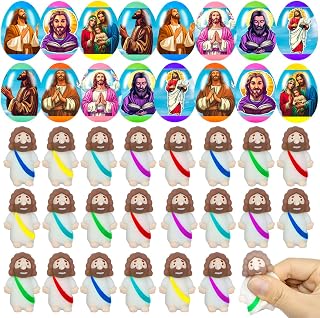 12 Pieces Prefilled Easter Eggs with Mini Jesus Squishy Toys Great for Kids Toddlers Easter Egg Hunt Fillers Easter Basket Stuffers