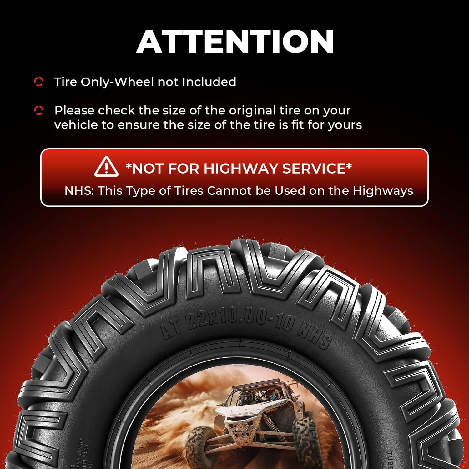 ATV/UTV Tires 22x10-10,All-Terrain Mud Tires 22x10x10,4-Ply,Non-Directional Tread,Tubeless,Set of 2
