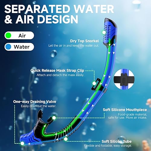 Miniatura 3 de Equipo de snorkel para adultos, juego de esnórquel seco máscara de buceo (púrpura + azul)