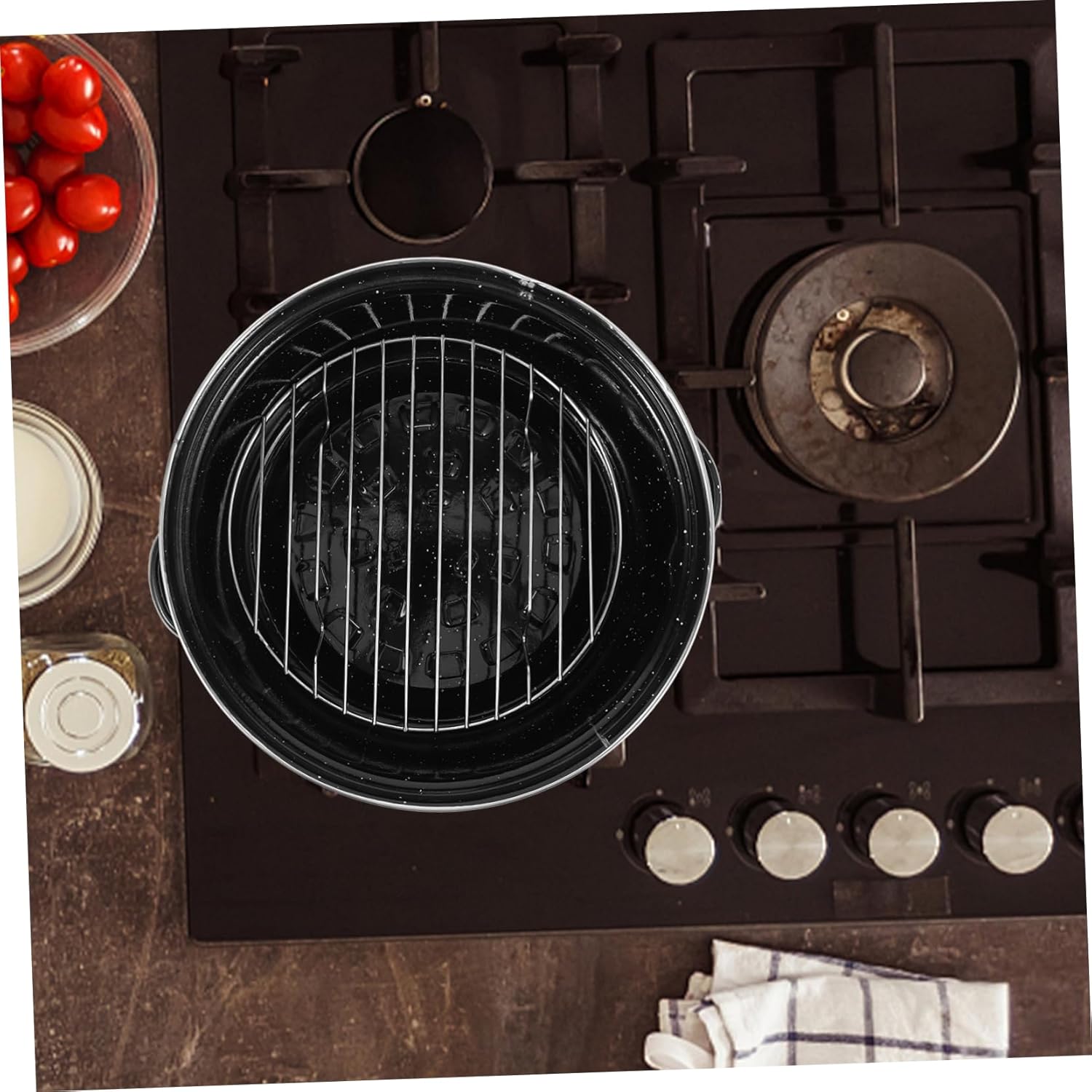 Enamel Roaster Pot Lid for Outdoor Cooking Multi-Function Roasting Pan for Sweet Potatoes and Meats Household Barbecue Accessory