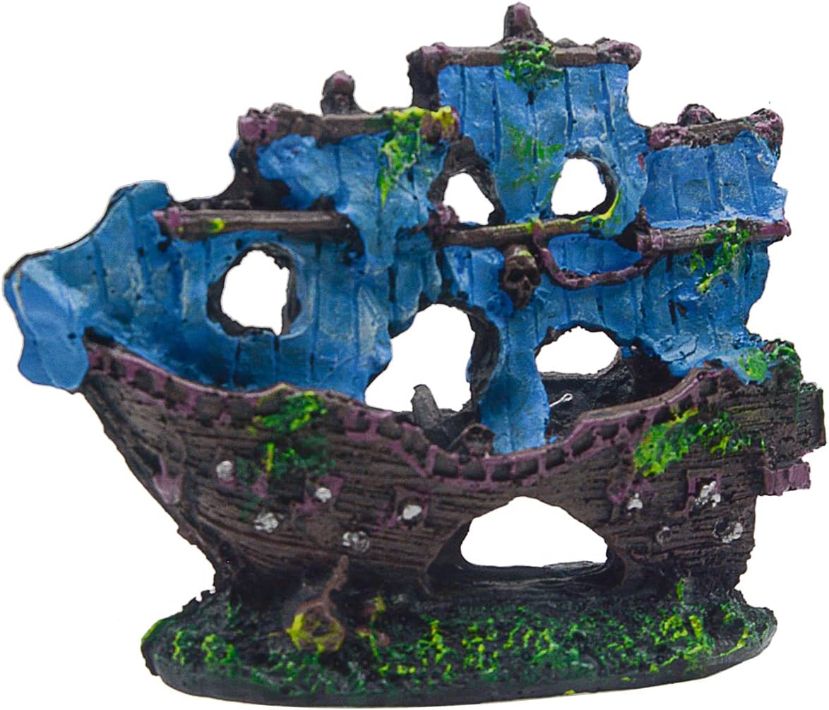 VPB Aquarium decorations fish tank wreck aquascape, blue sailing ship