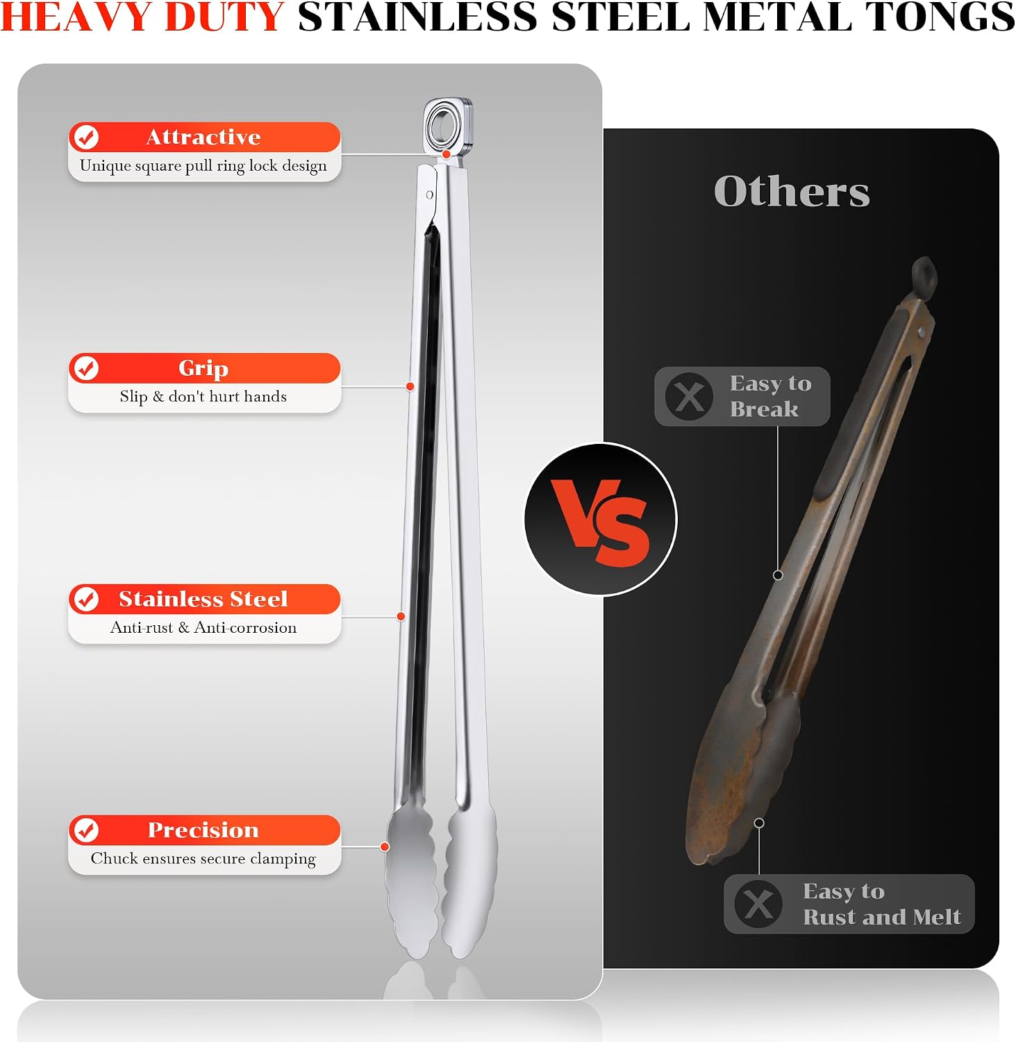 17" Extra Long Metal Tongs,Grilling Tongs,Stainless Steel Tongs for Cooking