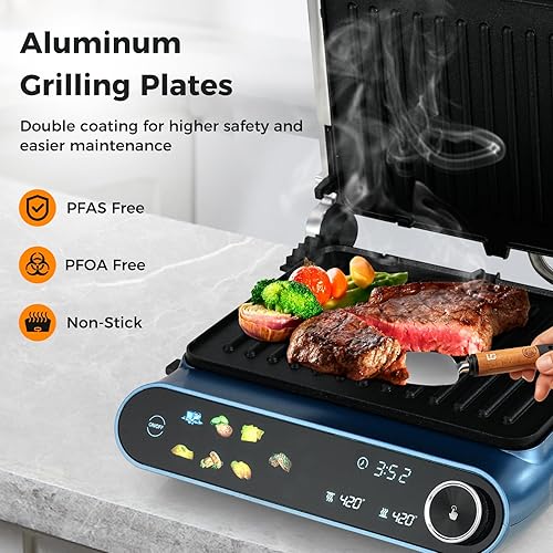Miniatura 5 de ARLIME Panini - Sandwichera de prensa para parrilla, plancha eléctrica de 1200 W con panel táctil LED, 7 modos de parrilla, platos antiadherentes