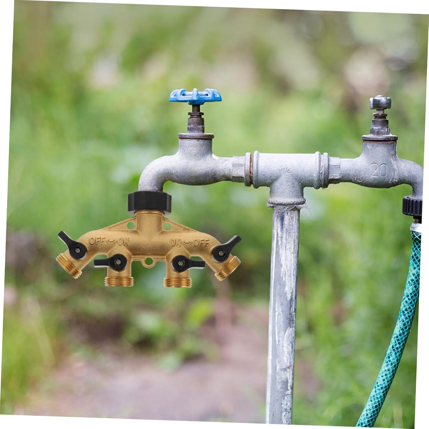 Brass Garden Hose Splitter Connector with Individual Shut-off Valves Hose Adapter Joint for Outdoor Irrigation and Landscape Watering
