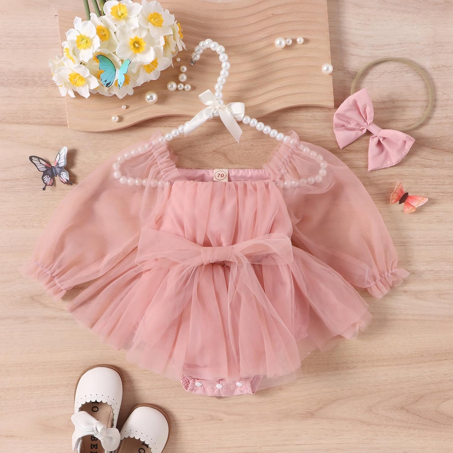 ODASDO Newborn Baby Girl Romper Dress Flower Embroidery Tutu Princess Long Sleeve One-Piece Bodysuit Cake Smash Outfit - Image 4
