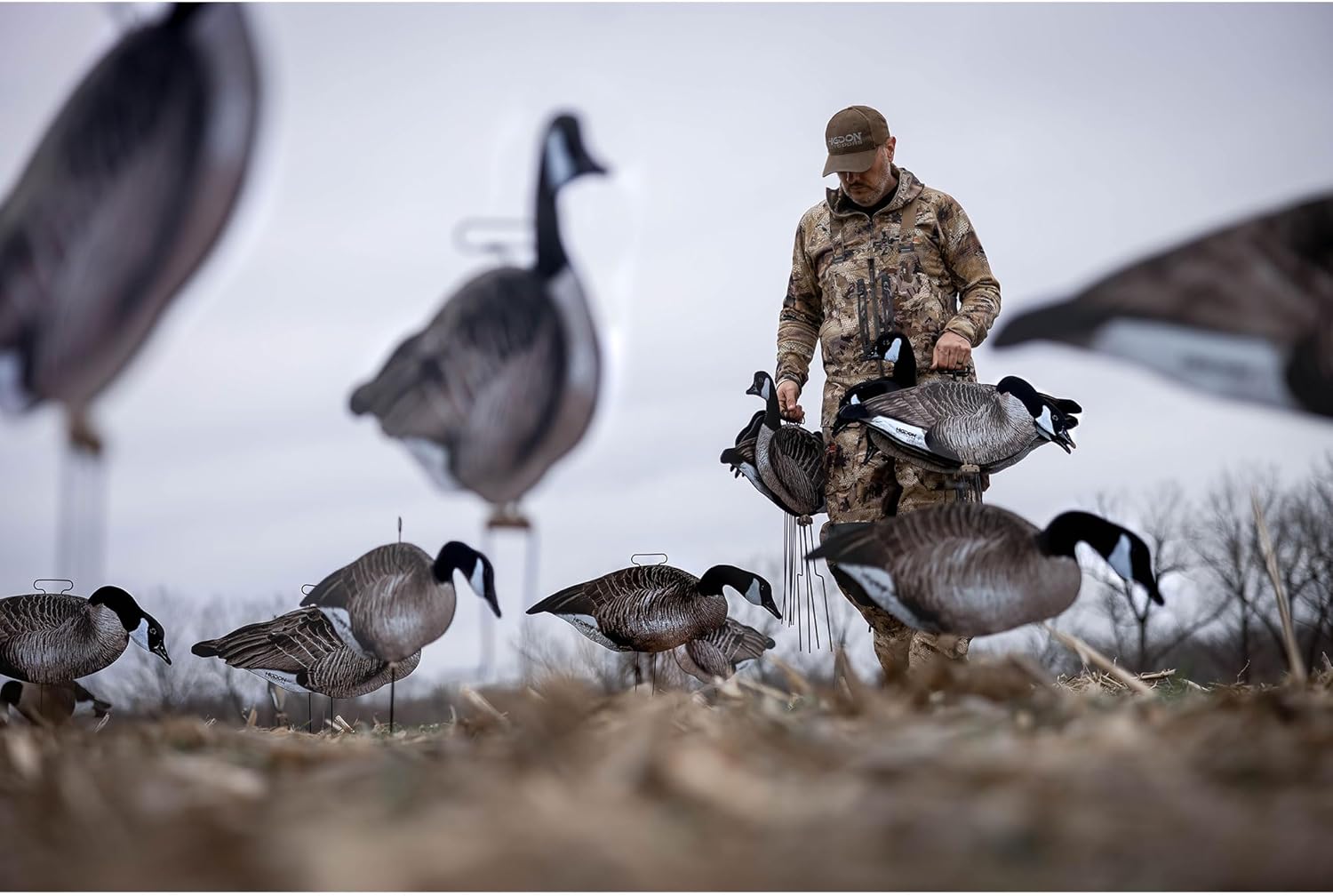 Higdon Outdoors Flats | Canada Goose Silhouette Decoys for Waterfowl Hunting | Weather Resistant Goose Decoys with Easy Carry Stakes | Standard, Motion, or Fully Flocked Motion | 12 Pack