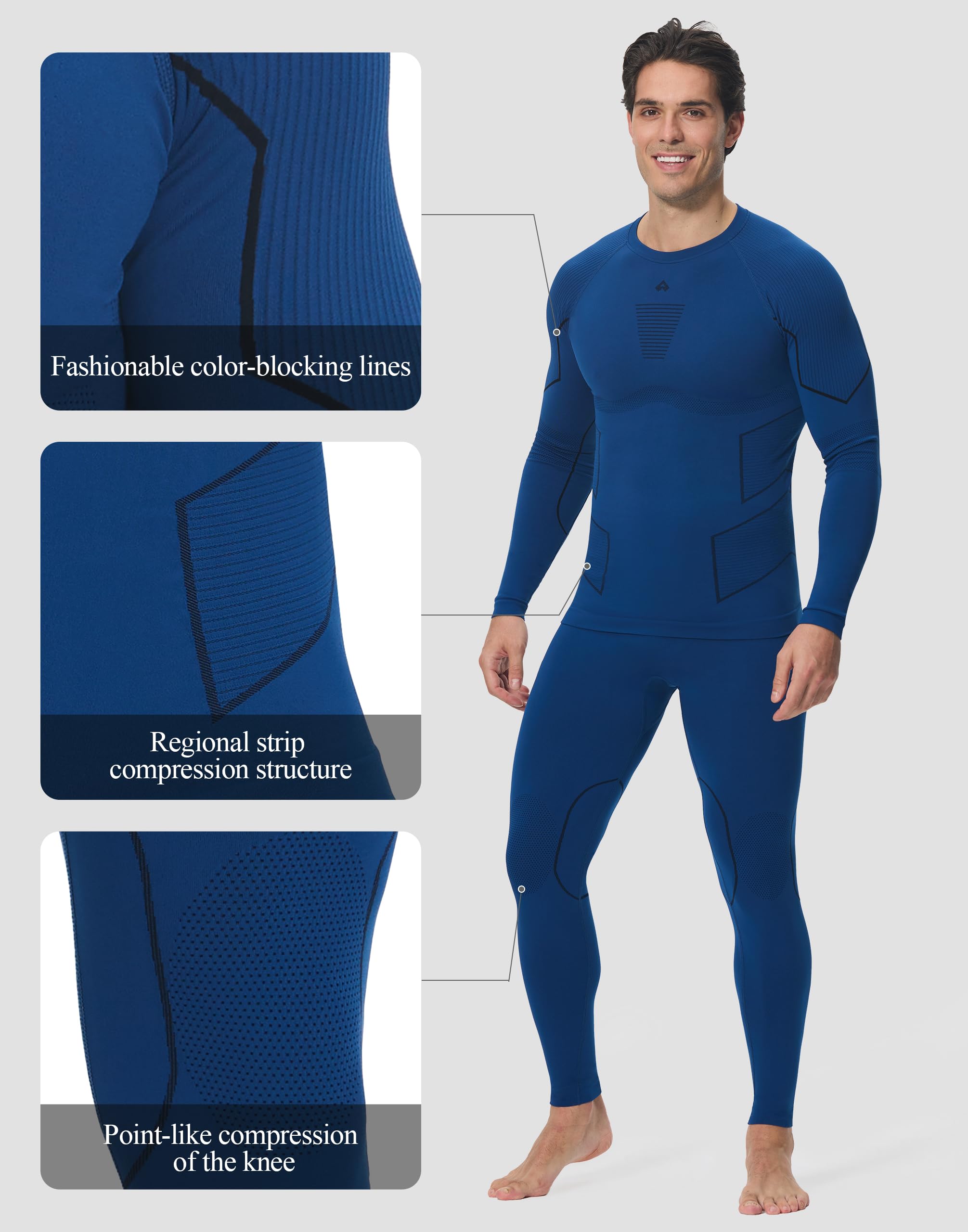 Pioneer Camp Set di biancheria intima termica da uomo, materiale traspirante e caldo, senza cuciture, perfetta vestibilità, biancheria intima da sci, adatto per diversi sport e tempo libero