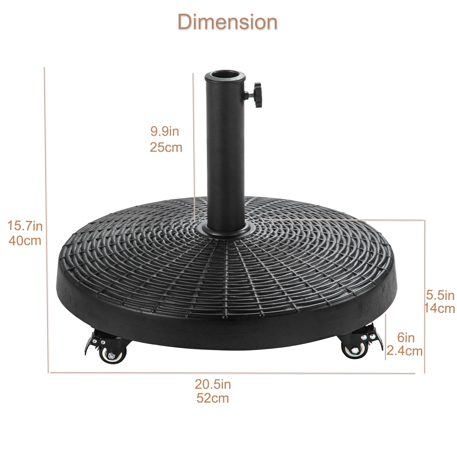 C-Hopetree Base per Ombrellone con Ruote Tonda 23kg in Resina, Basamento per Ombrellone da Giardino Bastoncini 38/48 mm, Nero