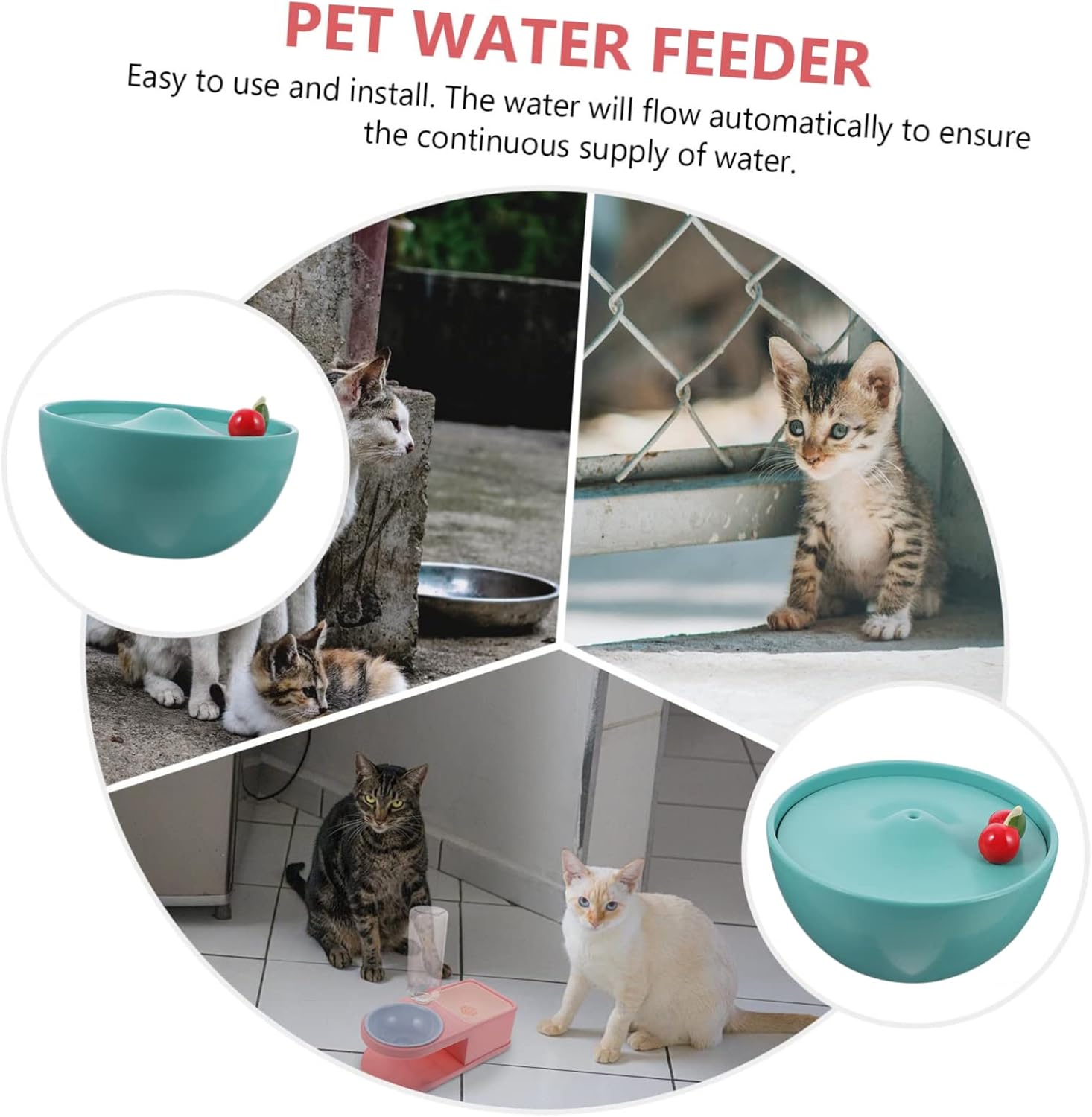 VICASKY USB Ceramic Cat Water Fountain Pet Drinking Bowl Capacity Automatic Water Dispenser Compact Creative Cherry Design for Cats and Small Pets
