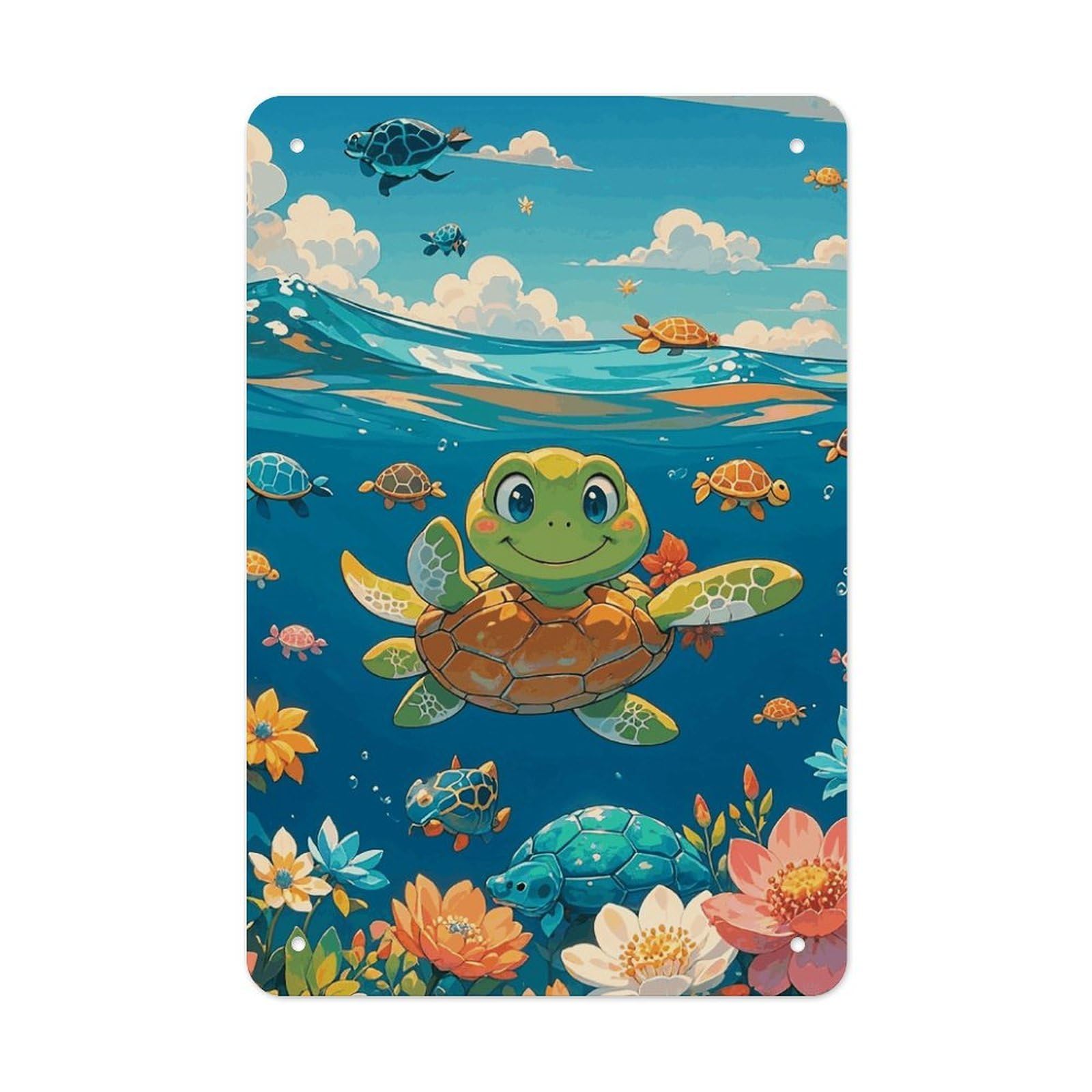 QMNLKH Turtle Plaques for Wall Decor, Personalized Metal Tin Sign for Home, Multifunctional Poster for Office, Fashion Painting for Hallway, Wall Art Pictures, 7.9x11.8Inch