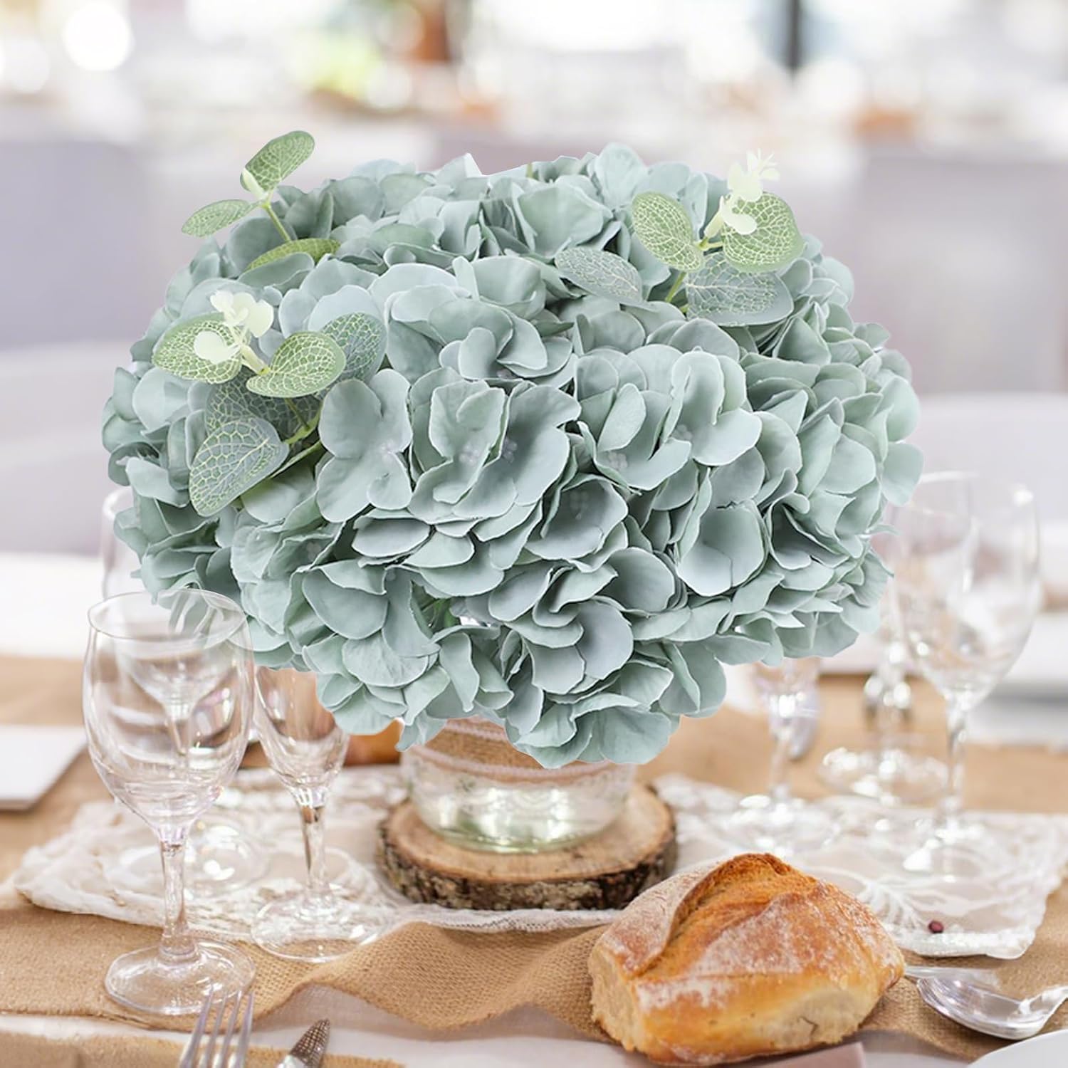 AVIVIHO 65pcs Fake Flowers Sage Green Hydrangea Artificial Flowers Bulk (Not Squished, No Steaming Need) Silk Flowers with Stems for Wedding Decor,Home,Baby Shower,Table Centerpieces Decoration - Image 2