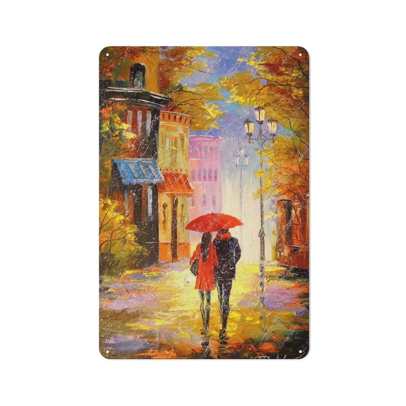 Junmoney Rain For Two Metal Wall Sign 30X20cm Featuring For Living Room Wall, A Decorative Gift For A Newly Furnished Living Room
