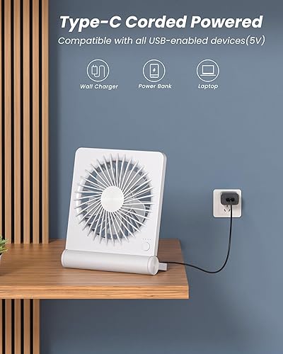 Miniatura 4 de Koonie Ventilador USB, ventilador de escritorio pequeño ultra silencioso de viento fuerte, inclinación de 220, plegable, 3 velocidades, ajustable,