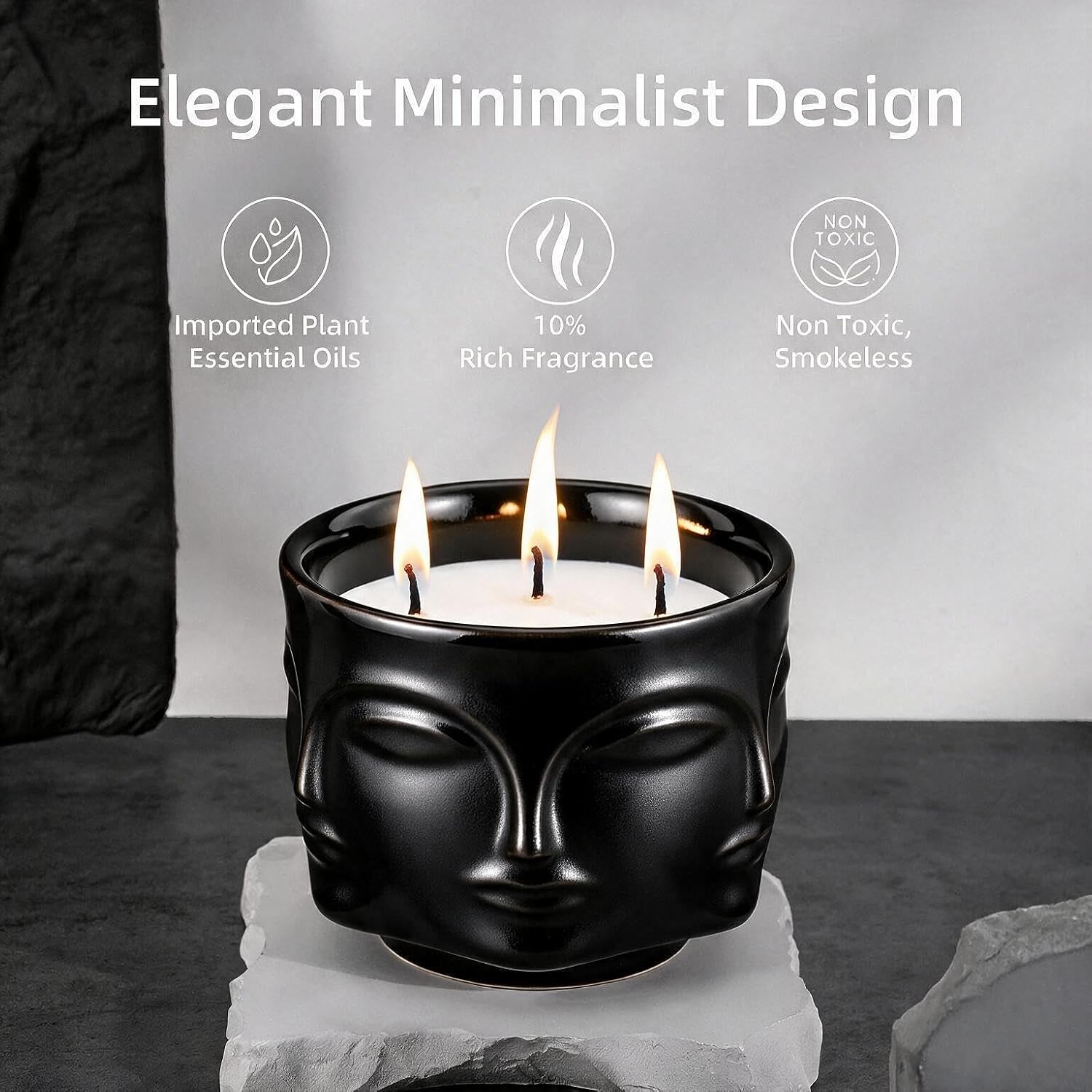 Viyffo 20oz Large Scented Candle - Eucalyptus & Rosemary, 3 Wick Non Toxic Soy Candles for Women & Men, Matte Black Ceramic Jar, Luxury Home Fragrance, Elegant Room Decor & Premium Birthday Gift image 4