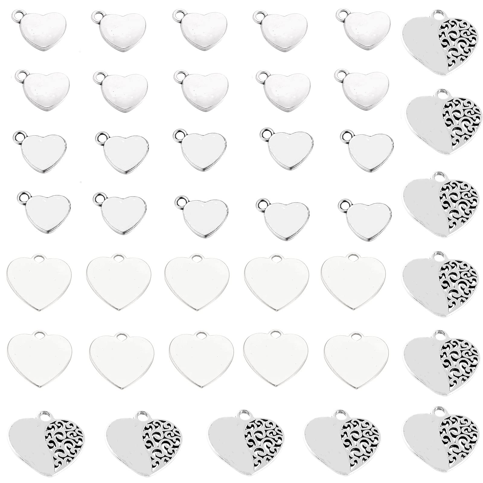 SUNNYCLUE 1 Box 40Pcs 4 Styles Alloy Heart Charms Mother's Day Charm Love Pendants Inspirational Words story Jewelry Dangles for Mom DIY Necklace Bracelet Jewellery Making