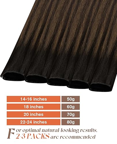 Miniatura 216 de Sunny Hair Extensiones de cabello humano de color marrón para coser, extensiones de cabello humano real, color marrón oscuro, ombré, marrón claro