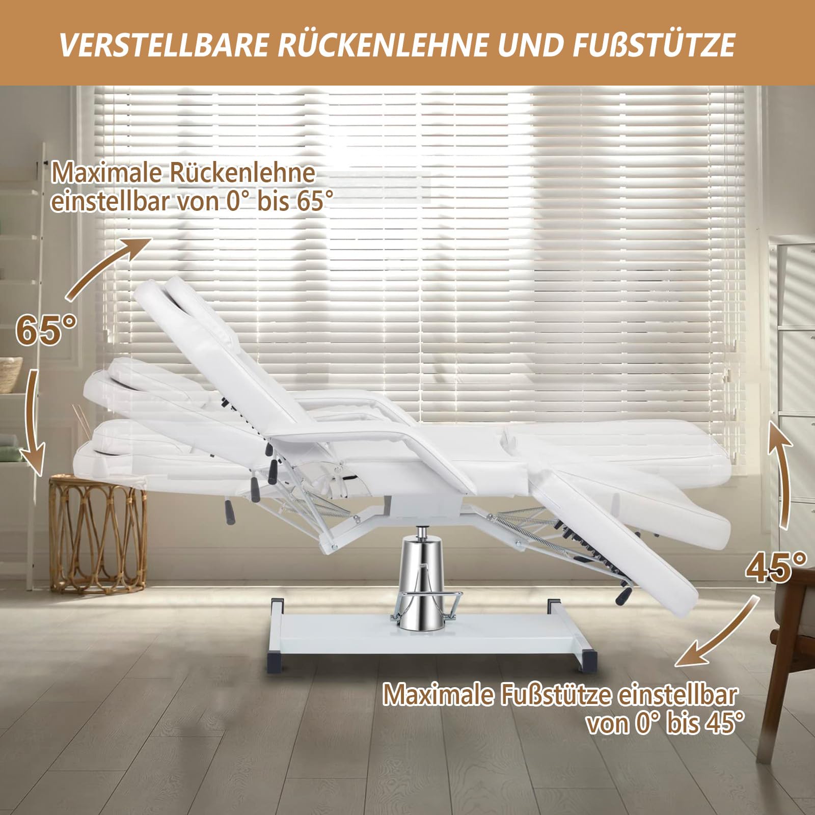 Bonnlo Hydraulischer Massageliege Kosmetikliege Gesichtsbett Massagetisch, Mehrzweck Tätowierungsstuhl mit 3 Abschnitten, Kosmetikerbett, verstellbare Schönheitssalon Spa Ausrüstung, Weiß