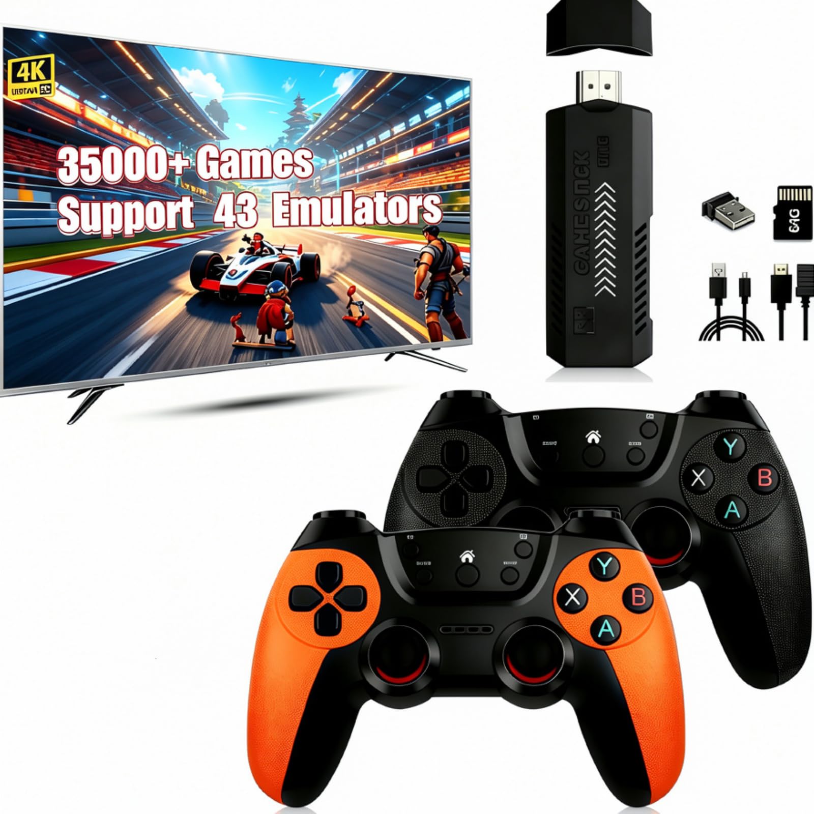 Mldnld Retro Konsole mit 35000+ Klassikspielen, 30 Emulatoren, 4K HDMI Ausgang, 2 kabellose Controller, Plug & Play TV Spielkonsole für Familie und Mehrspieler