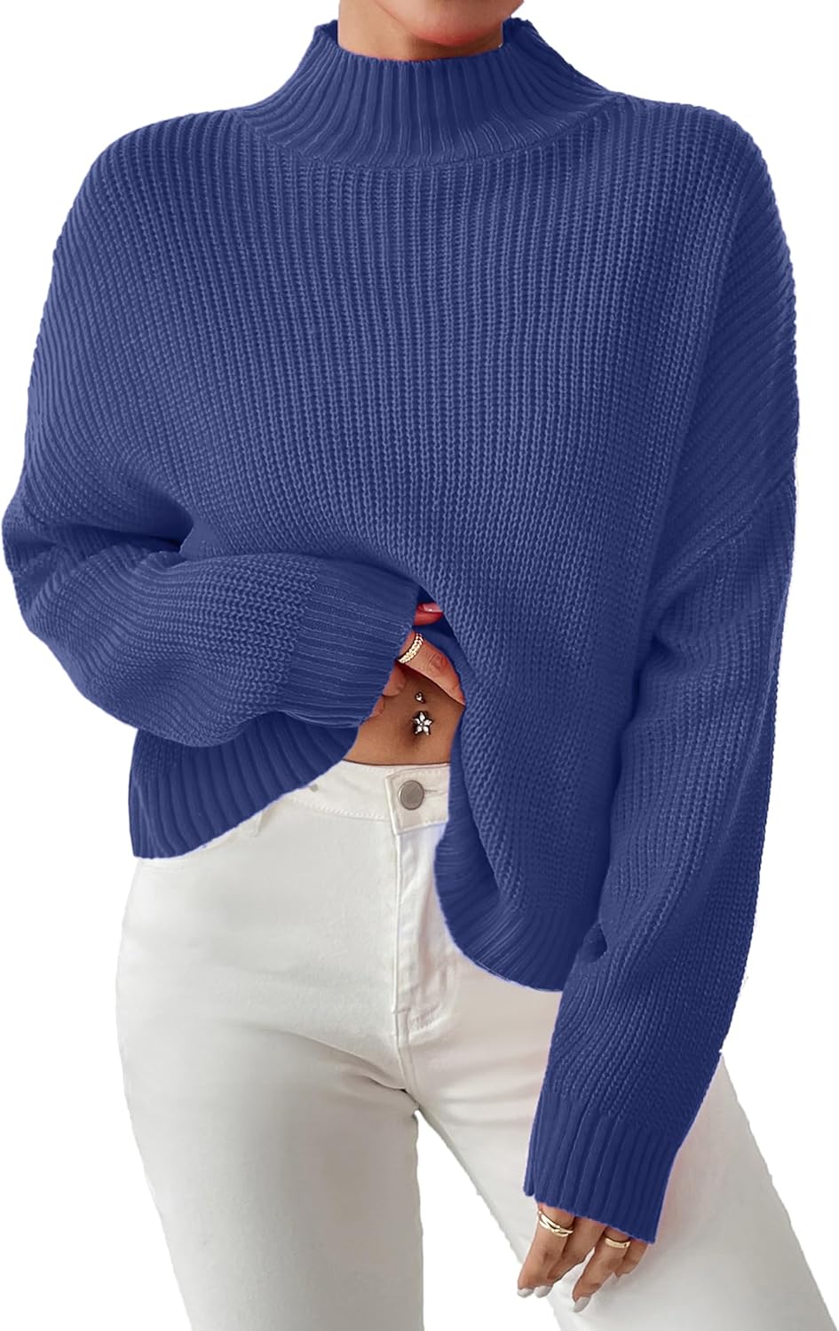 SunnyMelody Womens Cropped Mock Neck Sweater Fall 2025 Ribbed Knit Pullover Sweaters Jumper - Lightweight, Crop, Loose Fit