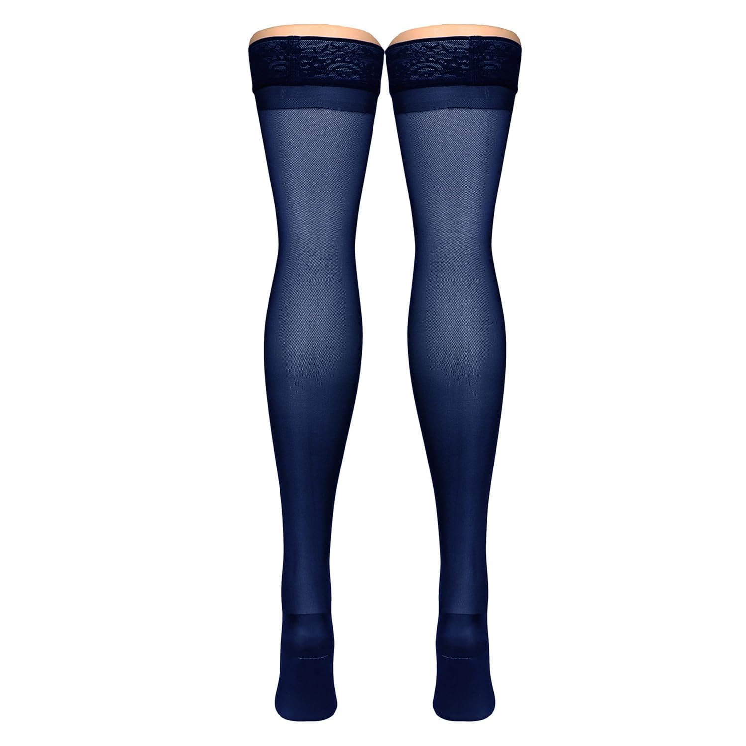 NuVein Sheer Compression Stockings for Women, 15-20 mmHg Support, Medium Denier, Thigh High, Closed Toe, Navy, Medium - Image 3