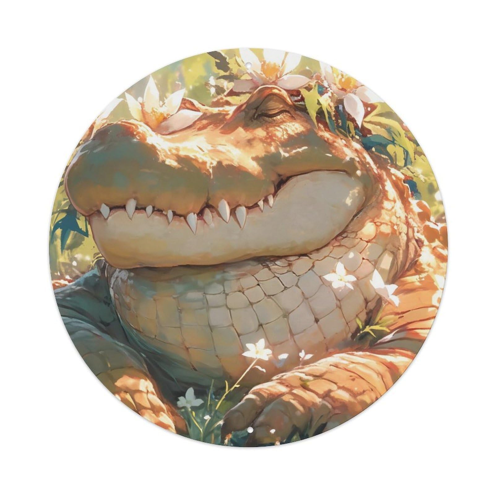 Animal Artwork Crocodile Sleeping in The Grass Vintage Metal Tin Sign Plaque Wall Decor for Cafe, Club Bar, Office, Garden Metal Poster 8x8Inch