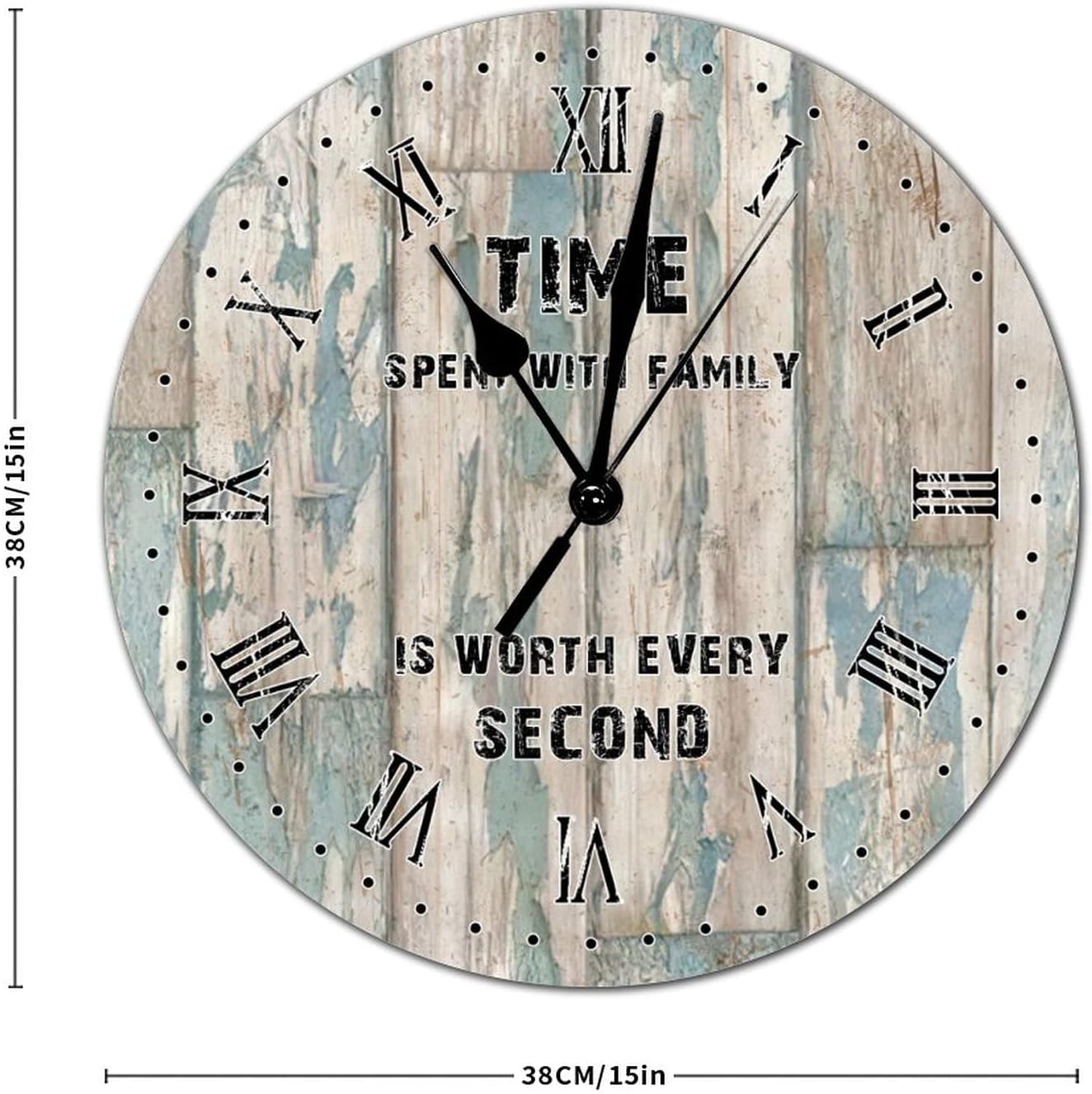 15x15in Round Wood Country Rustic Wall Clock Time Spent with Family is Worth Every Second Roman Numerals Wooden Clock Silent Non-Ticking Battery Operated Large Clocks for Living Room Wall Decorate