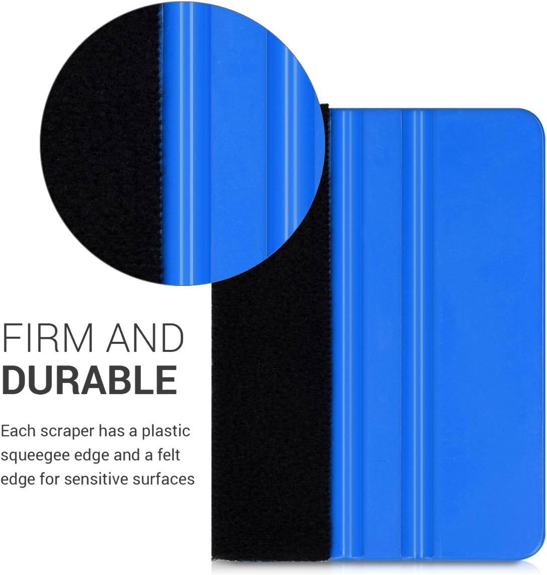 kwmobile Plastic Felt Edge Squeegee - Car Squeegee Decal Soft Vinyl Wrap Window Tint Application Tool - 4 Inch Soft Felt Edge Scraper - 2 Pieces