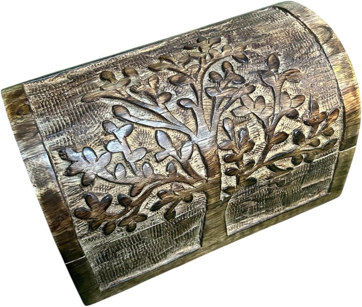 Premium Wooden Semicircular Curved Jewellery Box Tree Design-Trinket Box Ladies-Jewellery Storage Case-Antique Look-Traditionally Handcrafted Keepsake Box Jewellery Organiser Golden